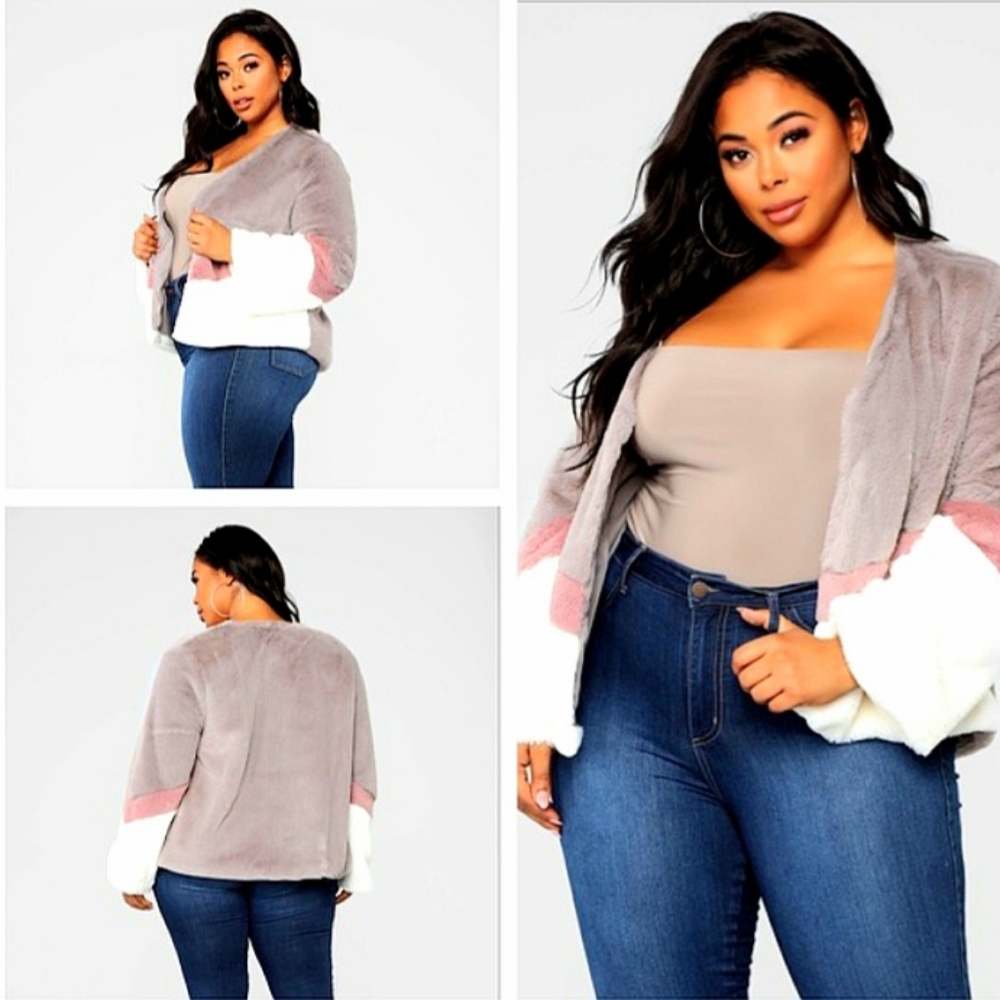 Fashion Nova Multicolor Faux Fur Cardigan Plus Size 2XL Nwot